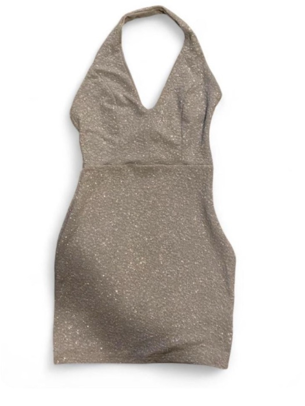 Sparkle Halter Bodycon Dress in Taupe